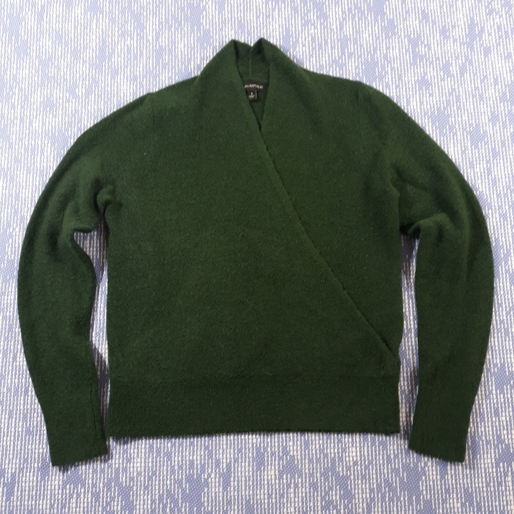Banana Republic Wool Blend Sweater Womens Small Shawl Collar Green Pullover
